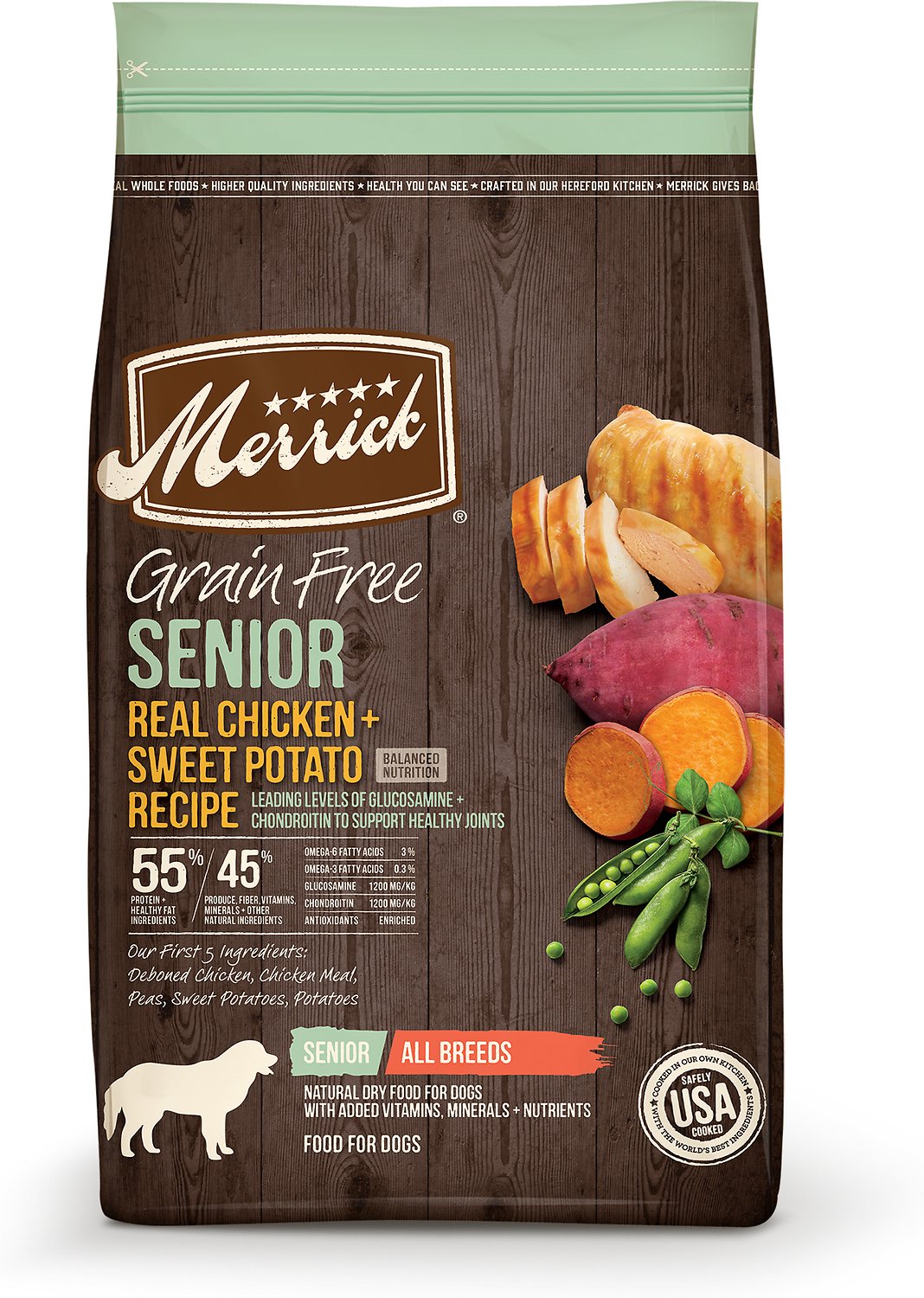 Merrick Real Chicken & Sweet Potato Recipe Grain Free Senior Dry Dog Food, 4-lb