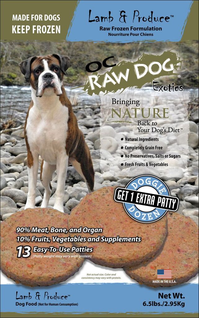 OC Raw Dog Lamb & Produce Patties Raw Frozen Dog Food, 6-lb