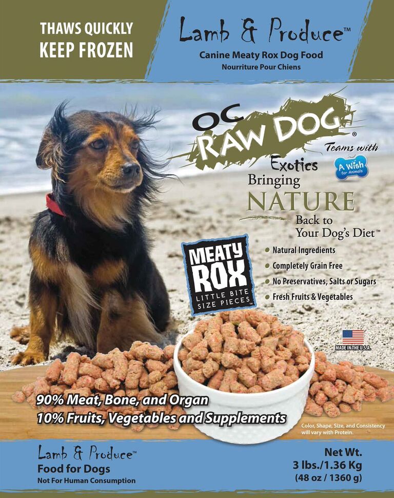 OC Raw Dog Lamb & Produce Meaty Rox Raw Frozen Dog Food, 3-lb