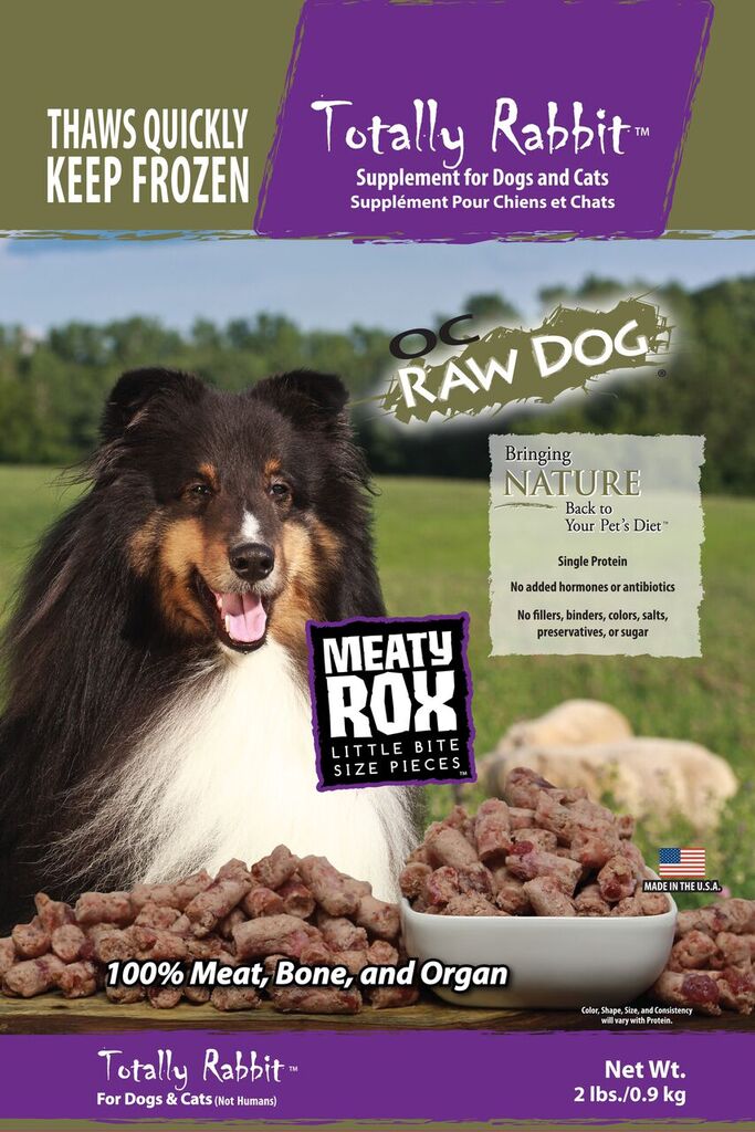 OC Raw Dog Totally Rabbit Meaty Rox Raw Frozen Food for Dogs & Cats, 2-lb