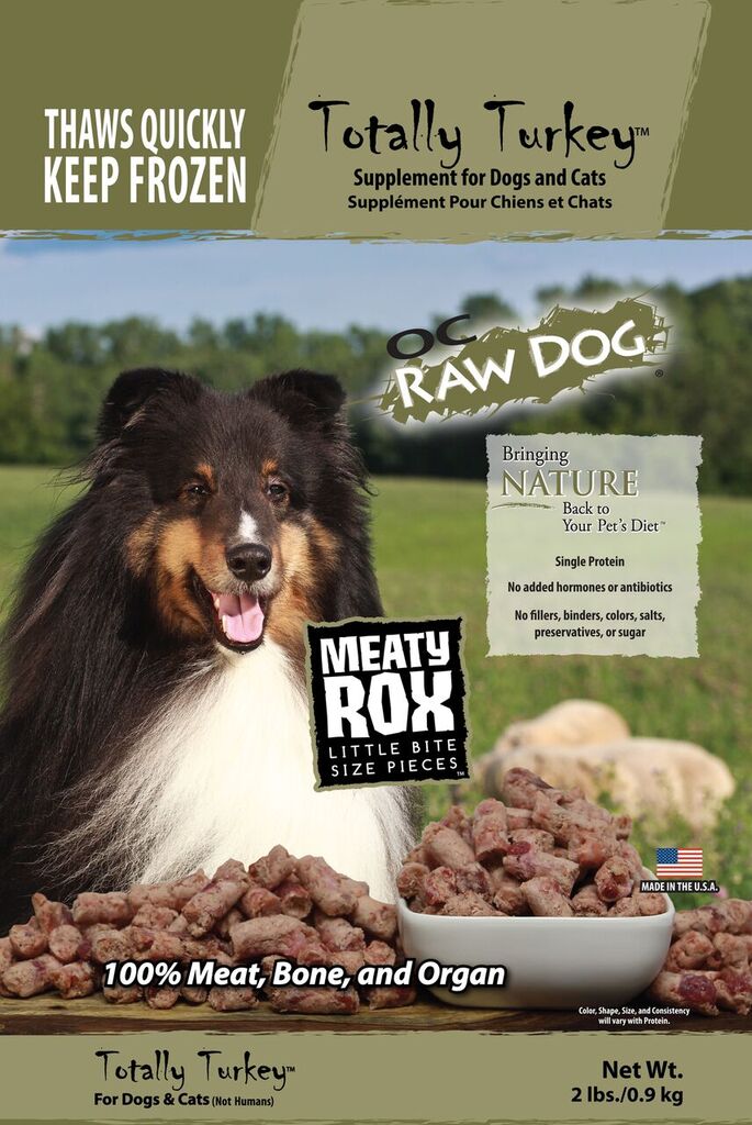 OC Raw Dog Totally Turkey Meaty Rox Raw Frozen Food for Dogs & Cats, 2-lb