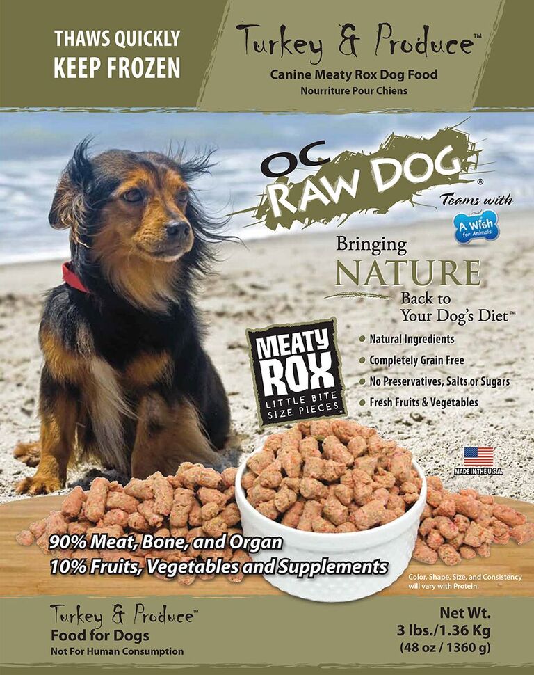 OC Raw Dog Turkey & Produce Meaty Rox Raw Frozen Dog Food, 3-lb